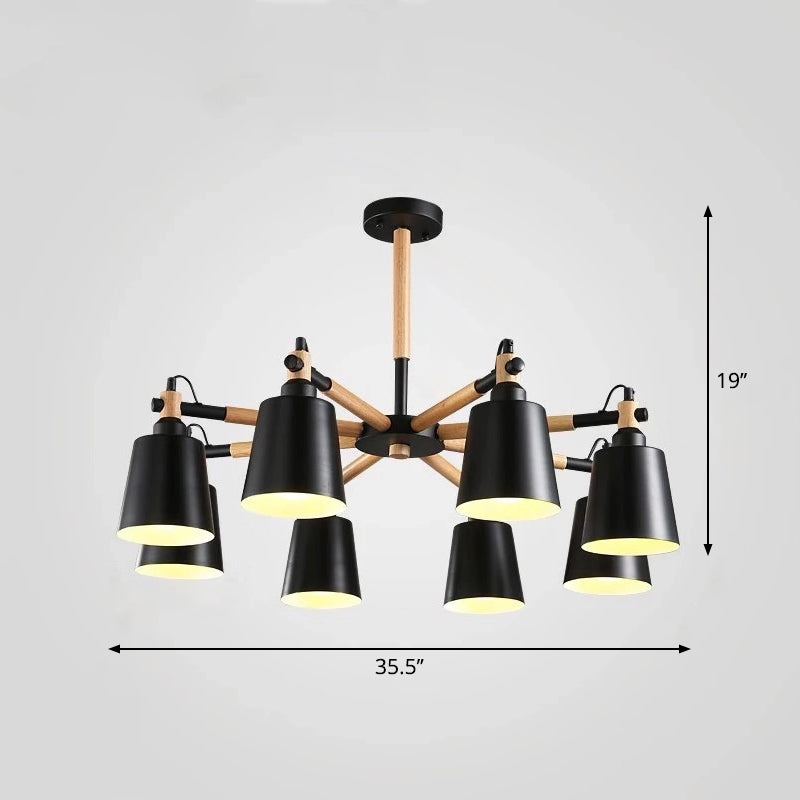 Céleste Macaron Radial Chandelier with Wooden Arms