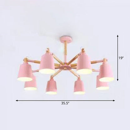 Céleste Macaron Radial Chandelier with Wooden Arms