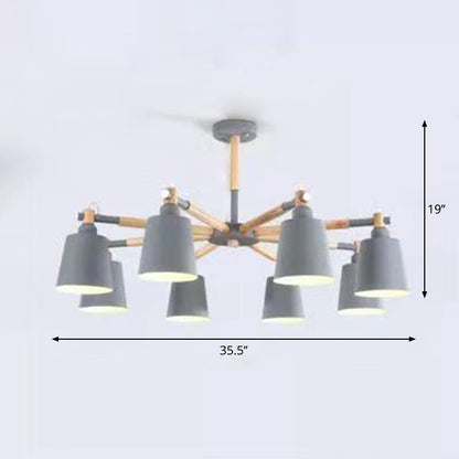 Céleste Macaron Radial Chandelier with Wooden Arms