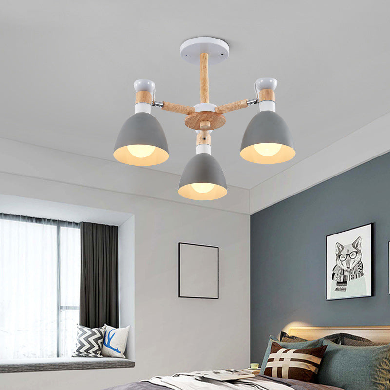 Émilie Macaron Bell Chandelier with Wooden Rod Pendant