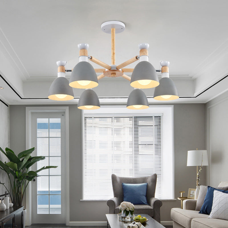 Émilie Macaron Bell Chandelier with Wooden Rod Pendant