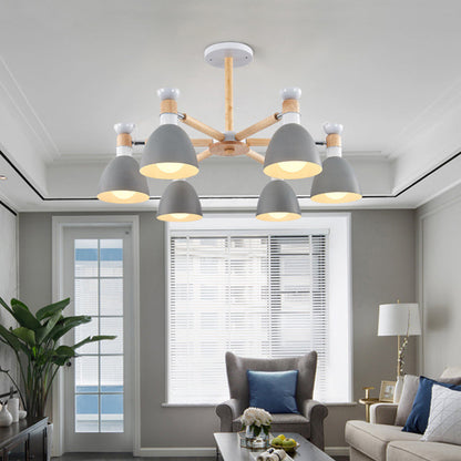 Émilie Macaron Bell Chandelier with Wooden Rod Pendant