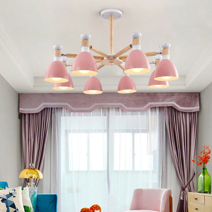 Émilie Macaron Bell Chandelier with Wooden Rod Pendant