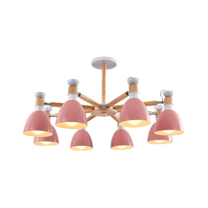 Émilie Macaron Bell Chandelier with Wooden Rod Pendant