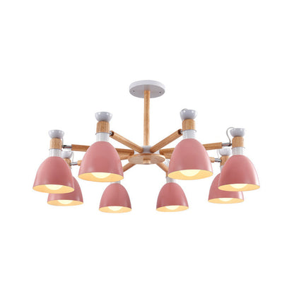 Émilie Macaron Bell Chandelier with Wooden Rod Pendant