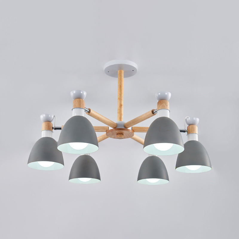 Émilie Macaron Bell Chandelier with Wooden Rod Pendant