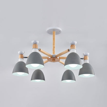 Émilie Macaron Bell Chandelier with Wooden Rod Pendant