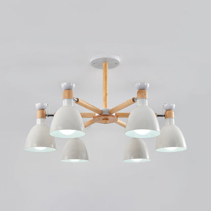 Émilie Macaron Bell Chandelier with Wooden Rod Pendant