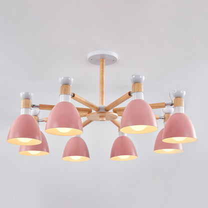 Émilie Macaron Bell Chandelier with Wooden Rod Pendant