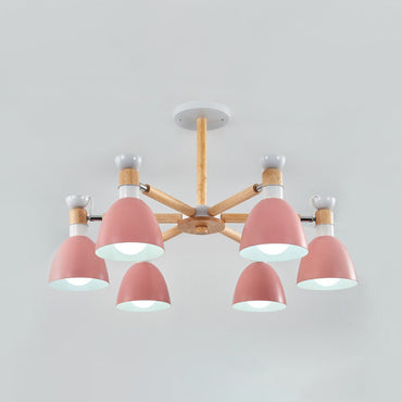 Émilie Macaron Bell Chandelier with Wooden Rod Pendant