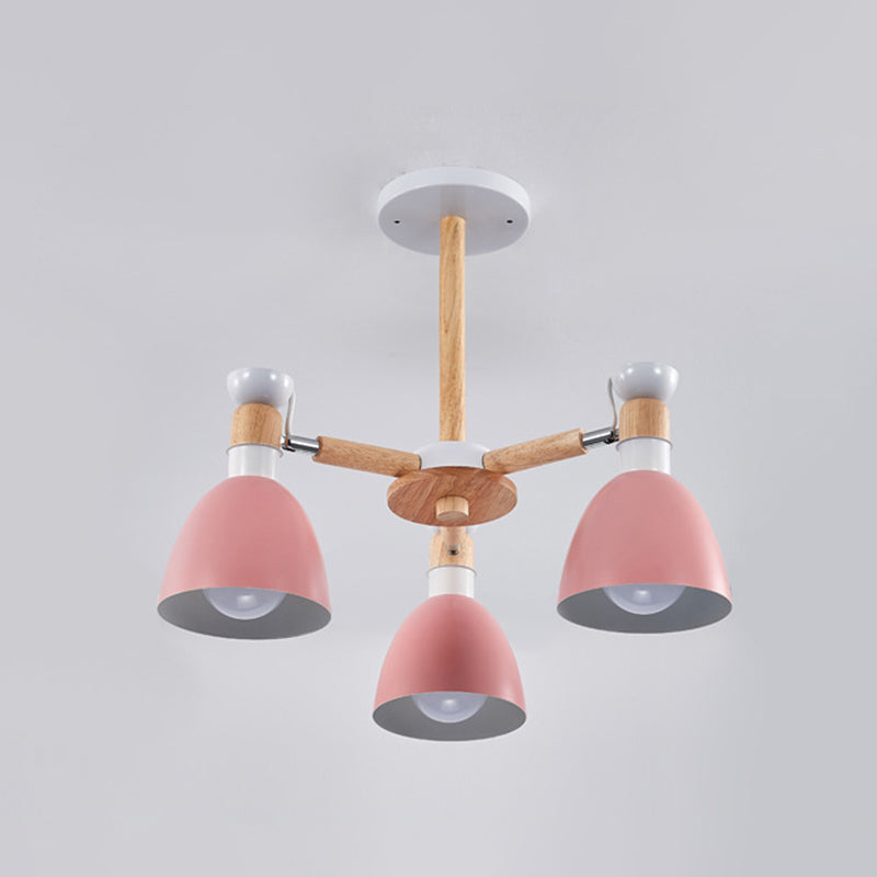 Émilie Macaron Bell Chandelier with Wooden Rod Pendant