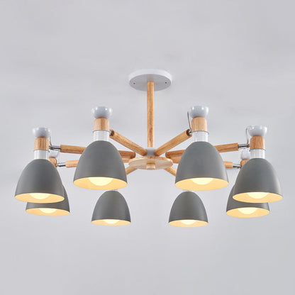 Émilie Macaron Bell Chandelier with Wooden Rod Pendant
