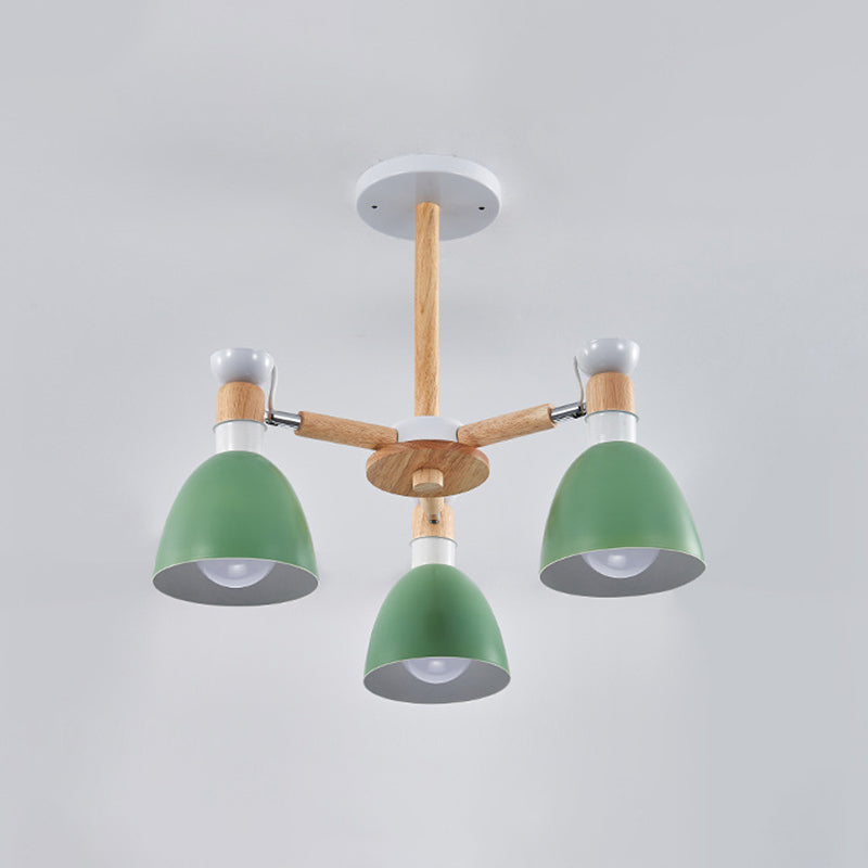 Émilie Macaron Bell Chandelier with Wooden Rod Pendant