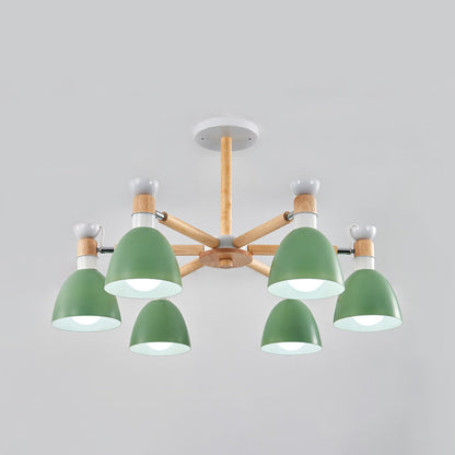 Émilie Macaron Bell Chandelier with Wooden Rod Pendant