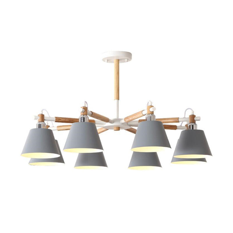Adeline Macaron Conical Chandelier with Wooden Arms