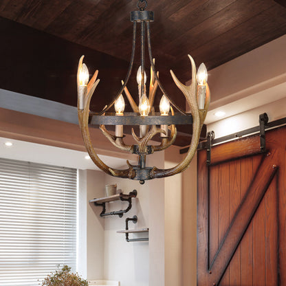 Rosalie Rustic Wheel Resin Chandelier with Elk Accents