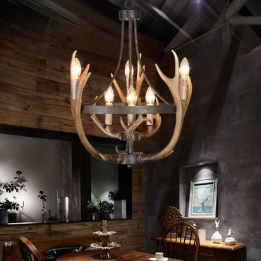 Rosalie Rustic Wheel Resin Chandelier with Elk Accents