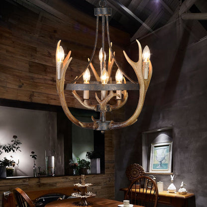 Rosalie Rustic Wheel Resin Chandelier with Elk Accents