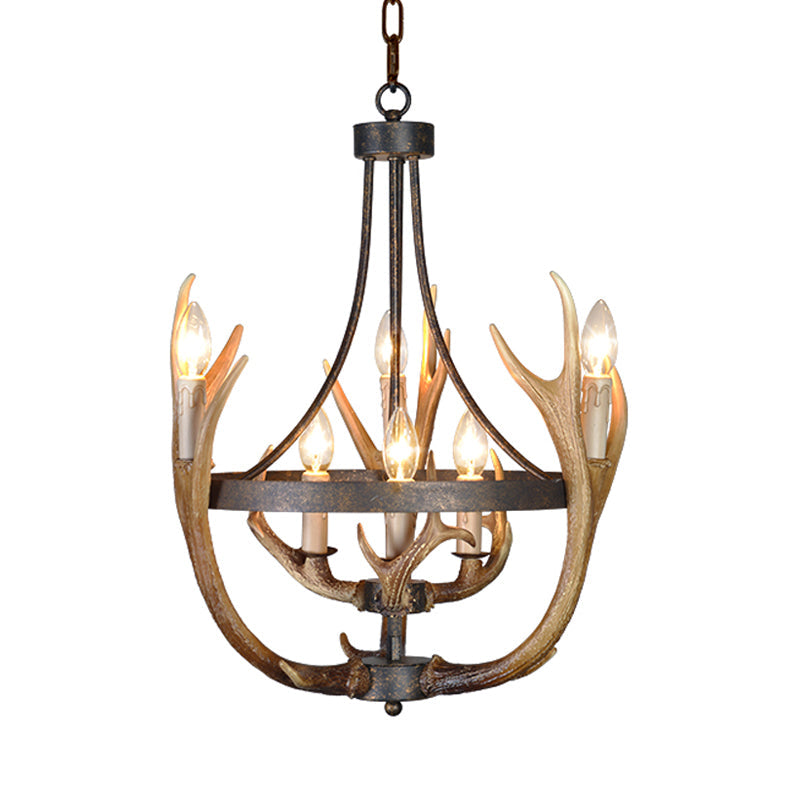 Rosalie Rustic Wheel Resin Chandelier with Elk Accents