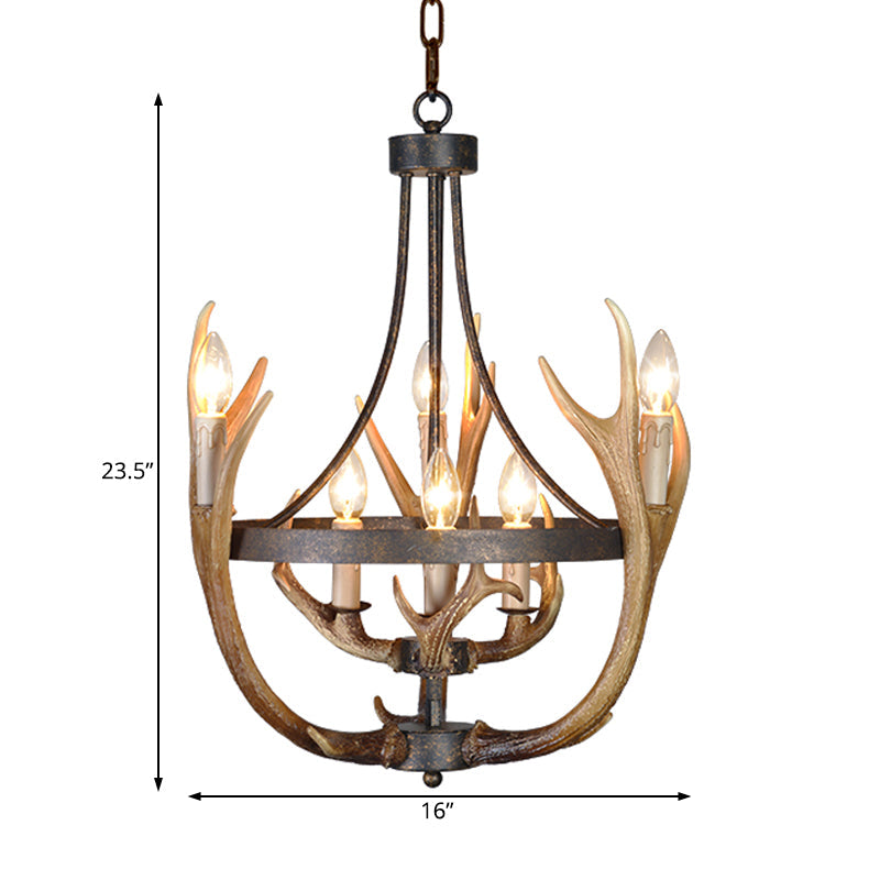 Rosalie Rustic Wheel Resin Chandelier with Elk Accents