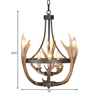 Rosalie Rustic Wheel Resin Chandelier with Elk Accents