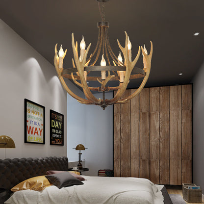 Rosalie Rustic Wheel Resin Chandelier with Elk Accents
