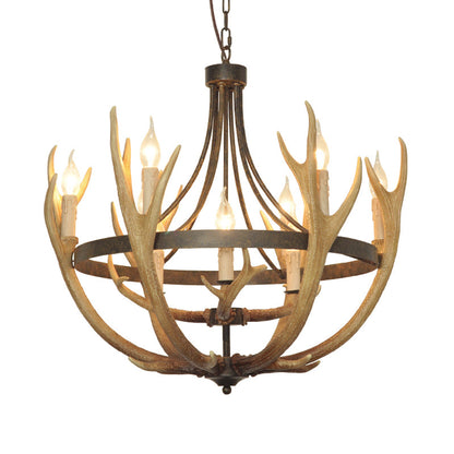 Rosalie Rustic Wheel Resin Chandelier with Elk Accents