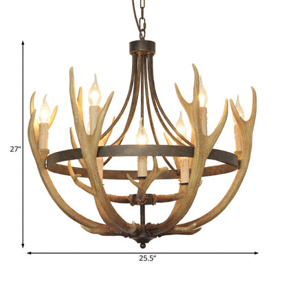 Rosalie Rustic Wheel Resin Chandelier with Elk Accents