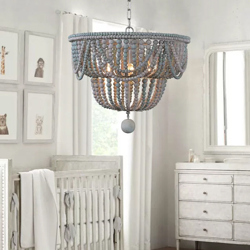 Anaïs 2-Tier Wood Chandelier in Blue and Gray