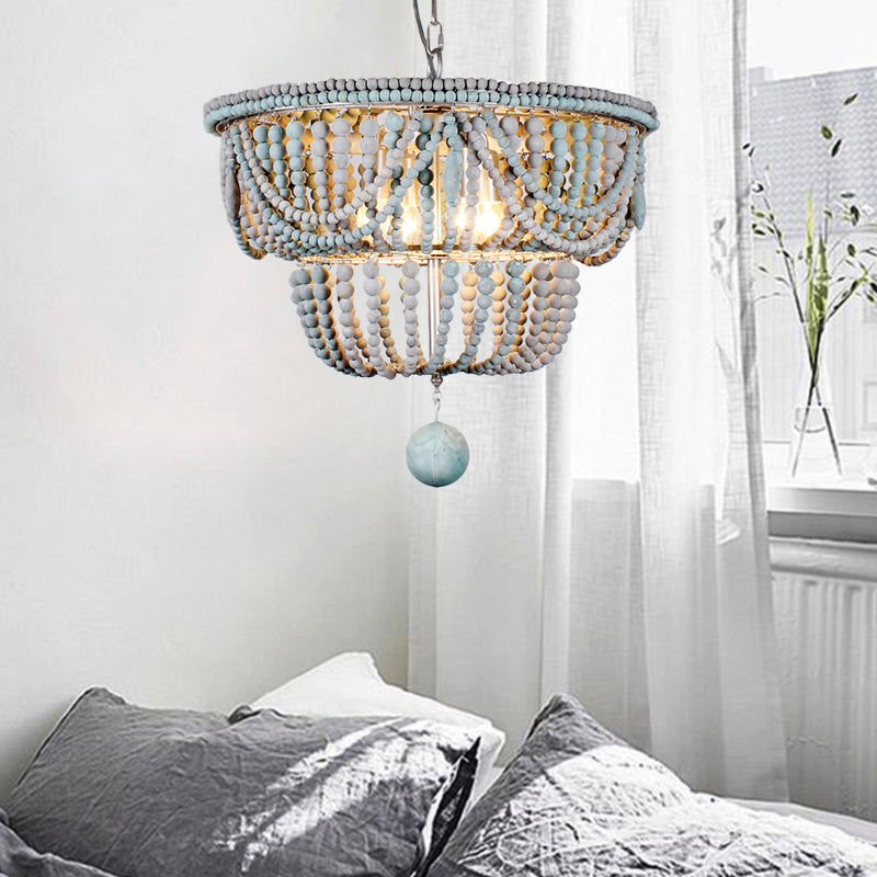 Anaïs 2-Tier Wood Chandelier in Blue and Gray