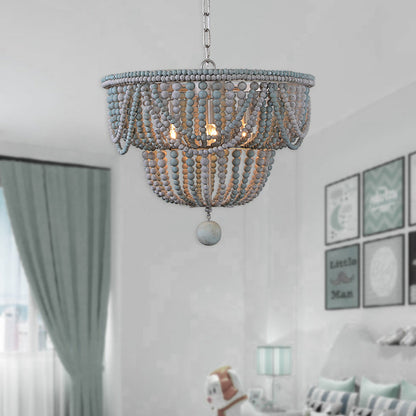 Anaïs 2-Tier Wood Chandelier in Blue and Gray