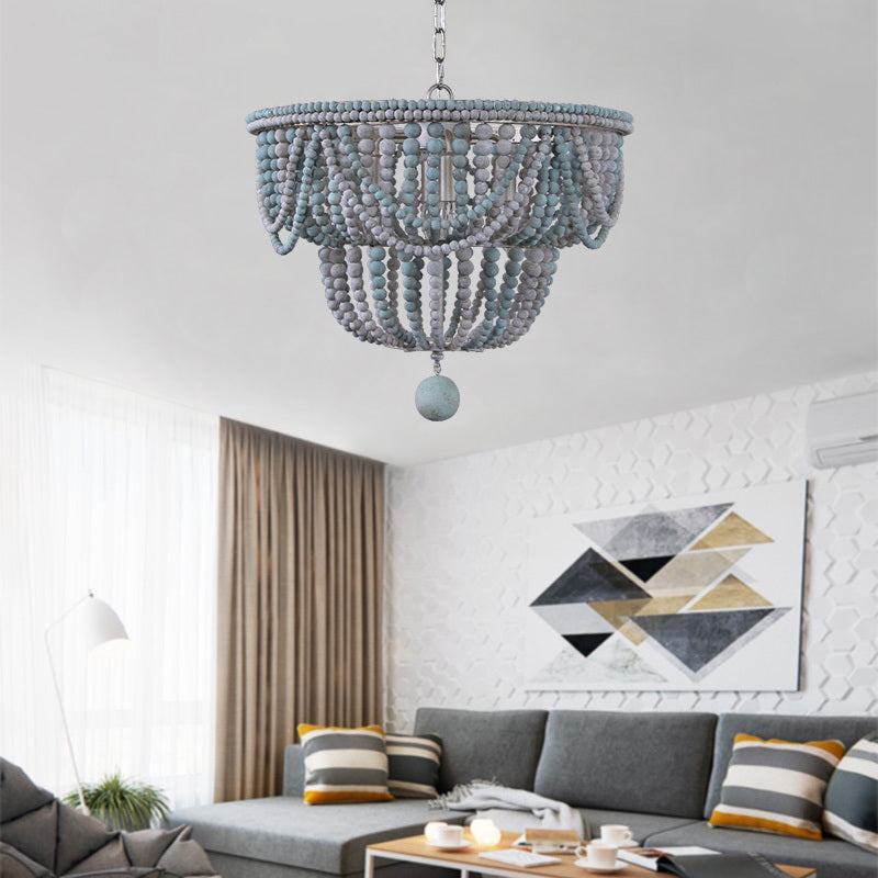 Anaïs 2-Tier Wood Chandelier in Blue and Gray