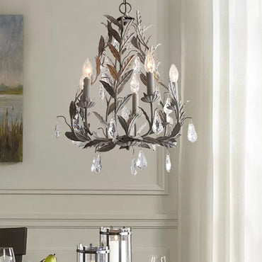Élodie Branch Metal Chandelier with Crystal Teardrop Lights