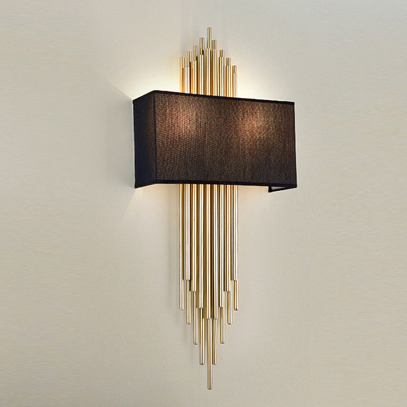 Camille Double-Head Fabric Wall Lamp – Black/White/Flaxen, 14"–16"