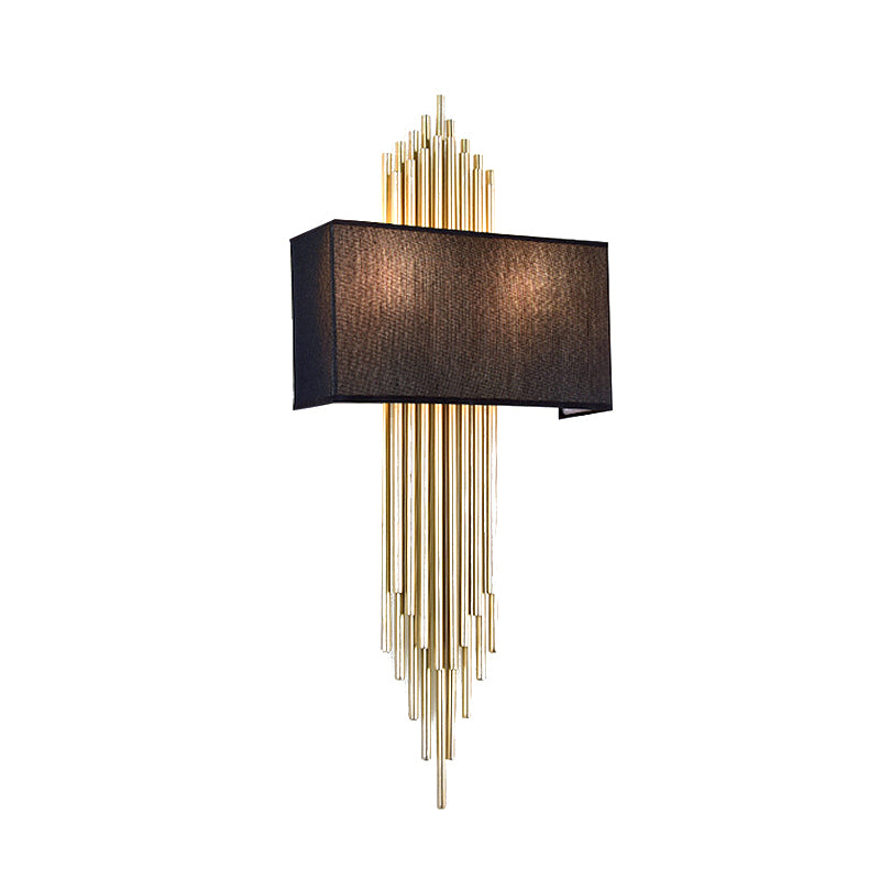 Mathilde Rectangle Wall Lamp Fabric Shade Black White Flaxen