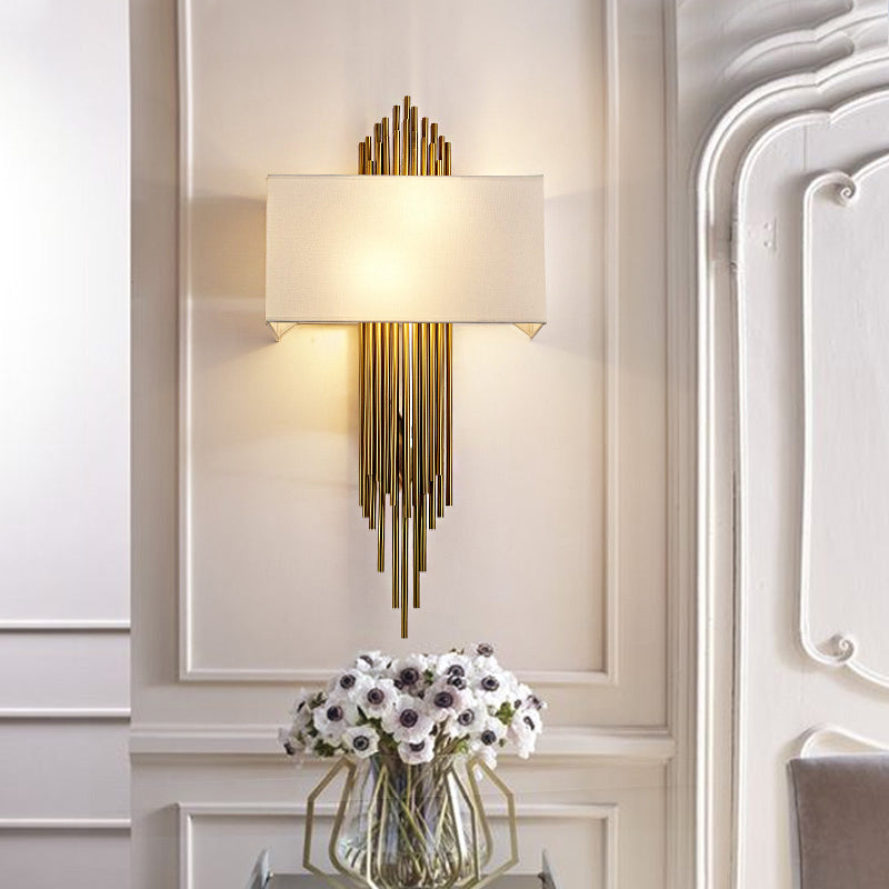 Camille Double-Head Fabric Wall Lamp – Black/White/Flaxen, 14"–16"