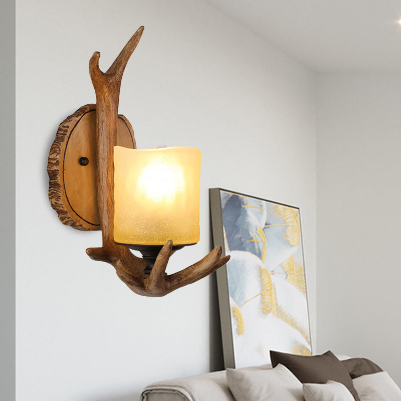Aimée Rustic Antler Wall Sconce Wood & Frosted Glass