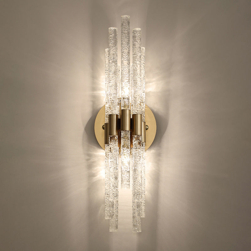 Camille Tubular Crystal Wall Sconce – Dual Light Brass Finish