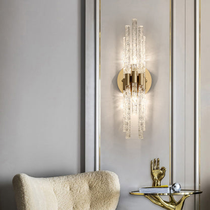 Camille Tubular Crystal Wall Sconce – Dual Light Brass Finish