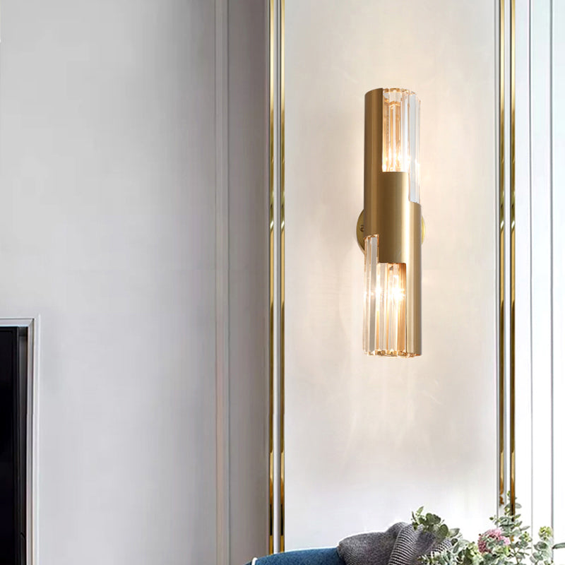 Amandine Minimalist Pole Wall Sconce 2-Head K9 Crystal Gold