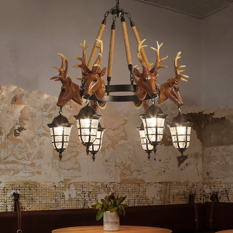 Bellerive Rustic Wagon Wheel Deer Head Chandelier Pendant Light