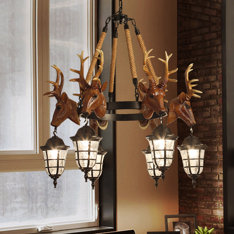 Bellerive Rustic Wagon Wheel Deer Head Chandelier Pendant Light
