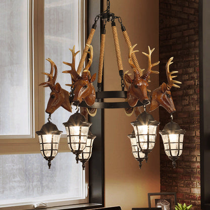 Bellerive Rustic Wagon Wheel Deer Head Chandelier Pendant Light
