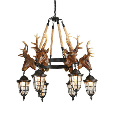 Bellerive Rustic Wagon Wheel Deer Head Chandelier Pendant Light