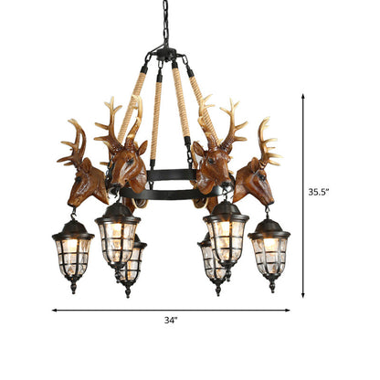 Bellerive Rustic Wagon Wheel Deer Head Chandelier Pendant Light