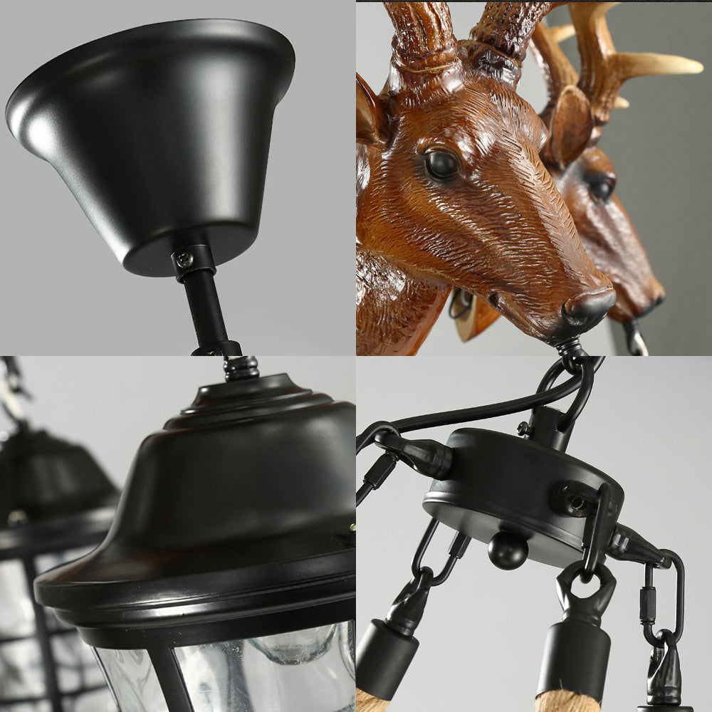 Bellerive Rustic Wagon Wheel Deer Head Chandelier Pendant Light