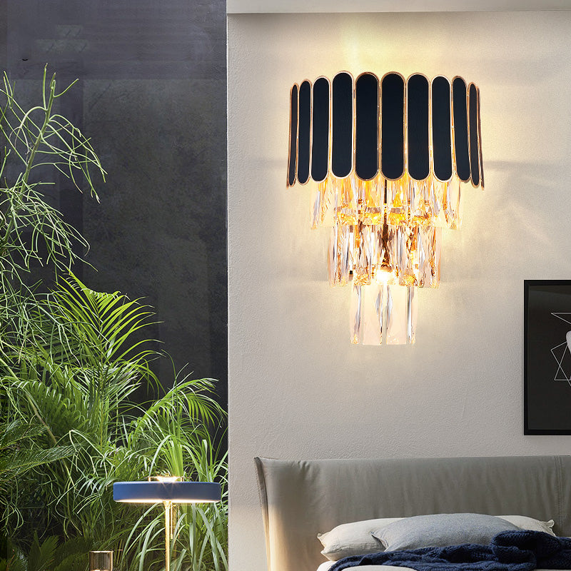 Isabelle Minimalist Tapered Crystal 3-Head Wall Sconce Black