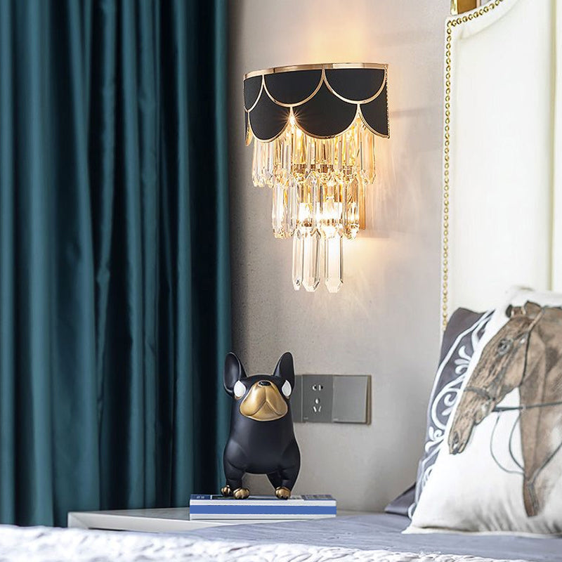 Isabelle Minimalist Tapered Crystal 3-Head Wall Sconce Black