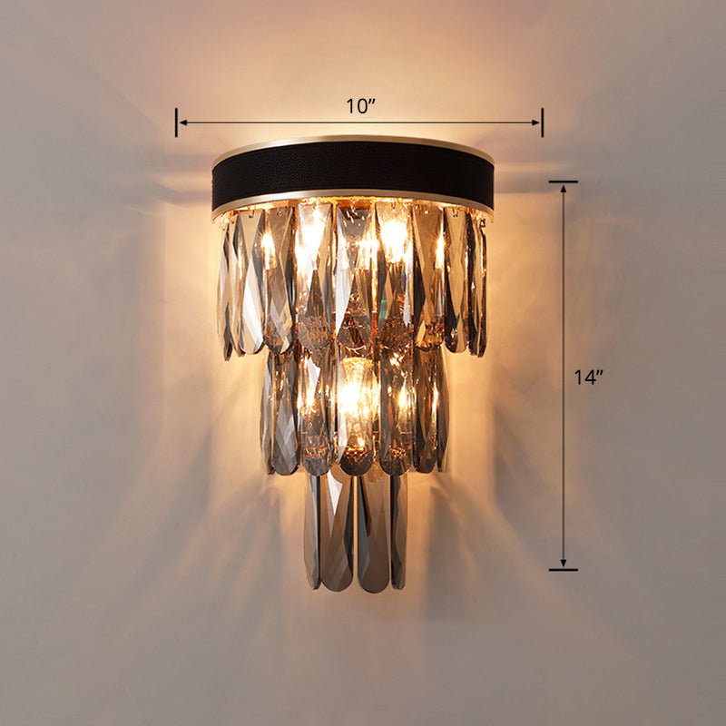 Camille Minimalist 3-Tier Crystal Flush Wall Sconce Black
