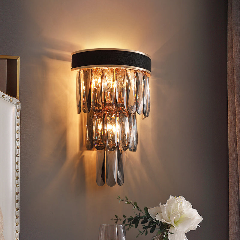 Camille Minimalist 3-Tier Crystal Flush Wall Sconce Black